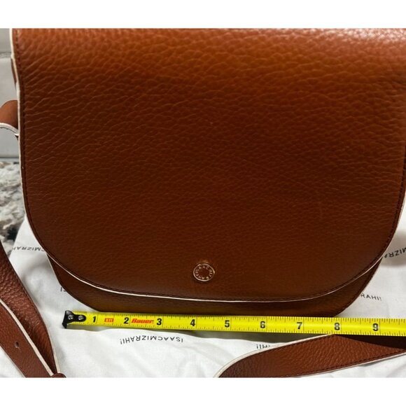 Isaac Mizrahi Crossbody Saddle Bag Leather & Faux Leather Brown &‎ White - Picture 12 of 12